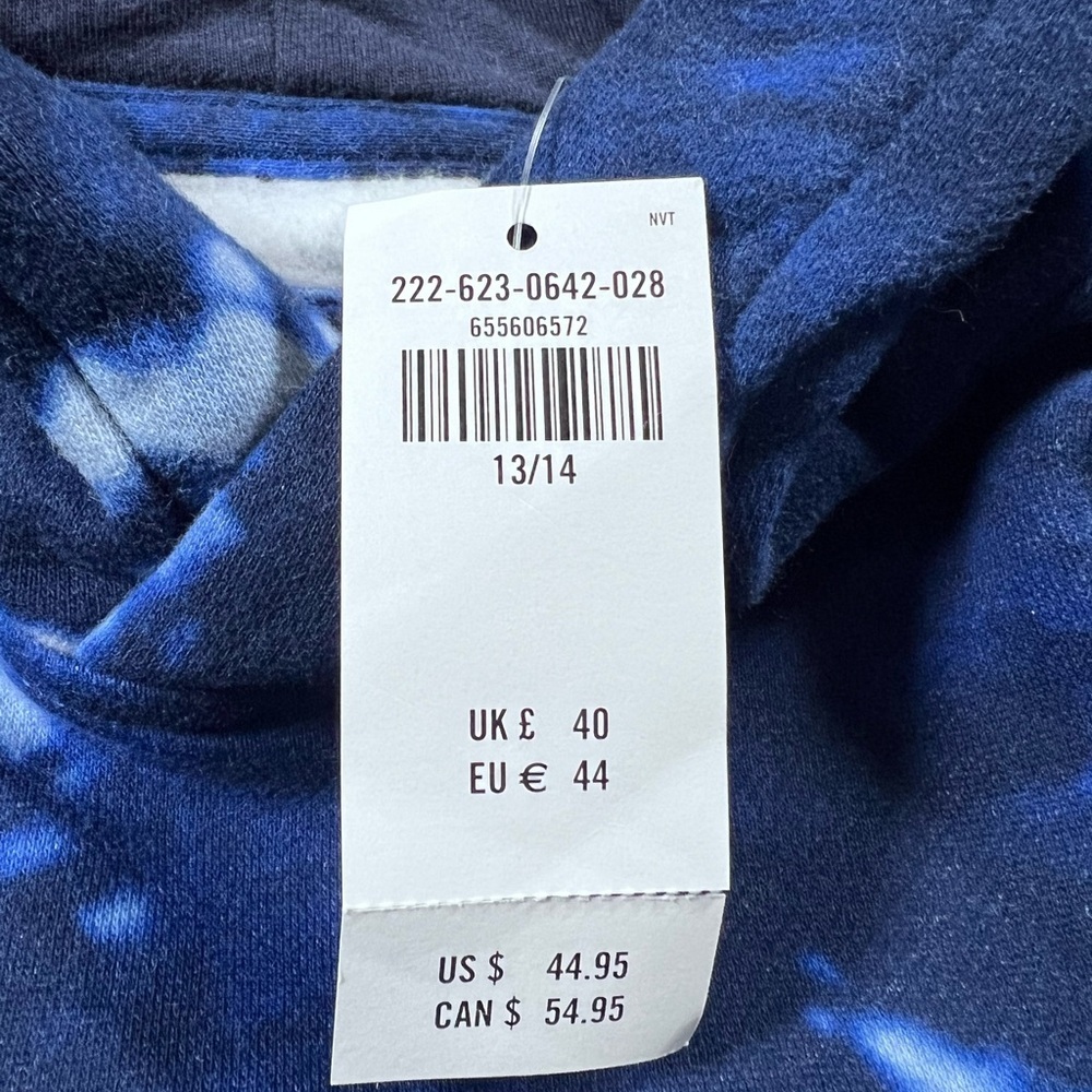Abercrombie Kids Blue Tie Dye Hoodie Pullover Logo Sweatshirt Size 13/14 NWT - Picture 9 of 9